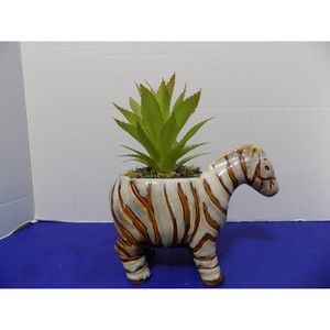 NEW Zebra Planter With Faux Plant Zebra Figurine Home Decor